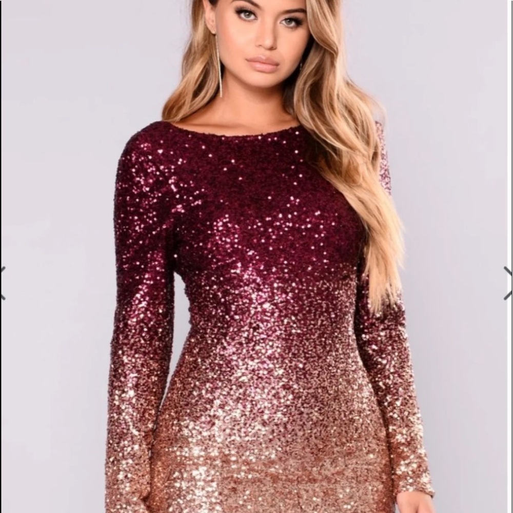 FashionNova Maroon/Gold BodyCon Mini Dress